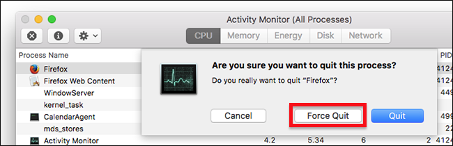 tắt ứng dụng bằng activity monitor