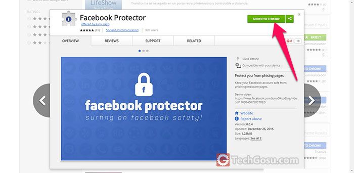 tiện ích Facebook Protecto