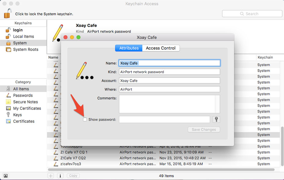 tìm mật khẩu wifi trên Mac OS X