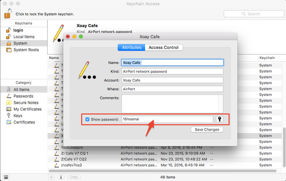 tìm mật khẩu wifi trên Mac OS X