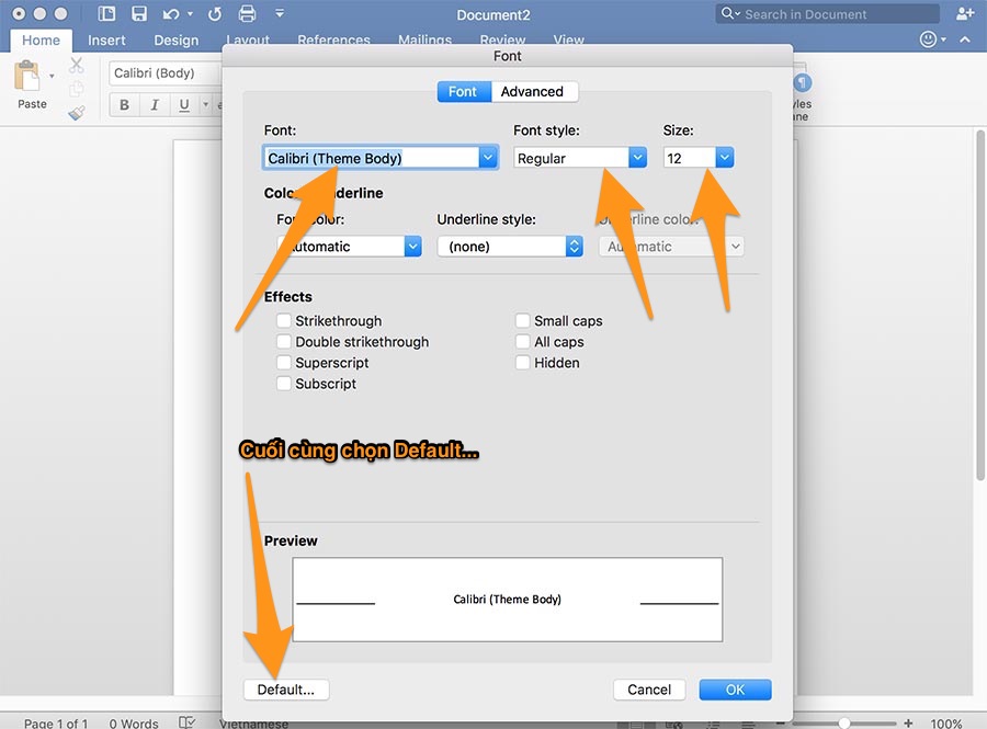 font chữ word trên mac osx